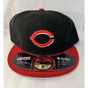 Cincinnati Reds Size 8 Logo New Era 59fifty Fitted Hats MLB Black Red